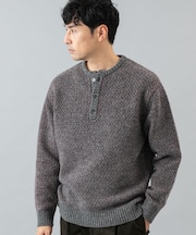 『XLサイズあり』バーズアイ柄ヘンリーネックニット