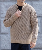 『XLサイズあり』バーズアイ柄ヘンリーネックニット