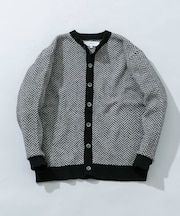 『XLサイズあり』ヘリンボーン柄クルーニットカーディガン