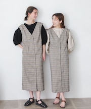 『One-C／低身長向けサイズ展開あり』チェックフロントボタンジャンパースカート