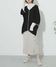 リネンヘリンボーンパイピングスカート