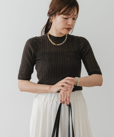 F by ROSSO シアーリブ5分袖ニット