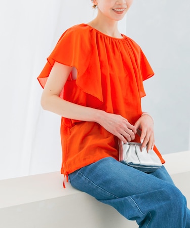 コットンシルクフレアスリーブブラウス