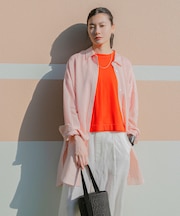 new basic　レーヨンシルクストライプオーバーシャツ