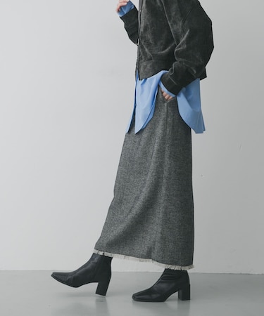 ツイードフリンジジップスカート