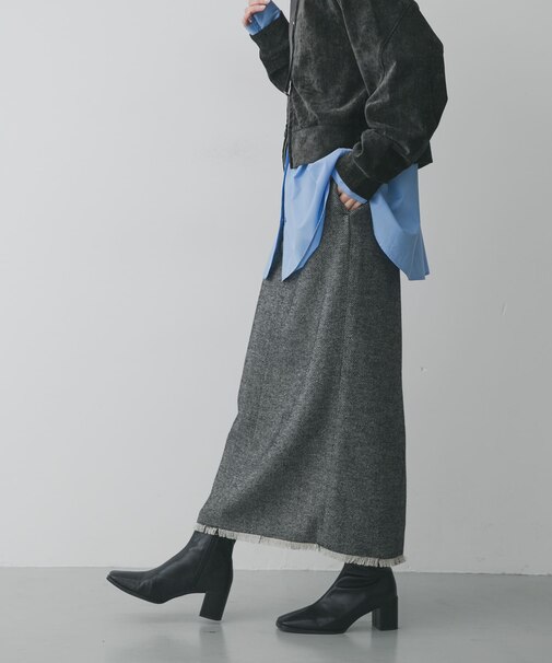 ツイードフリンジジップスカート