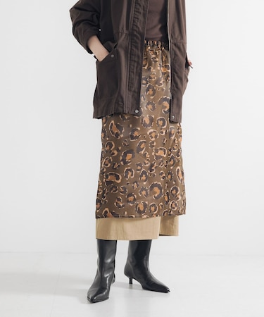レオパードプリントレイヤードスカート