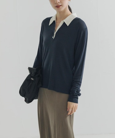 ウールジャージーポロ衿トップス