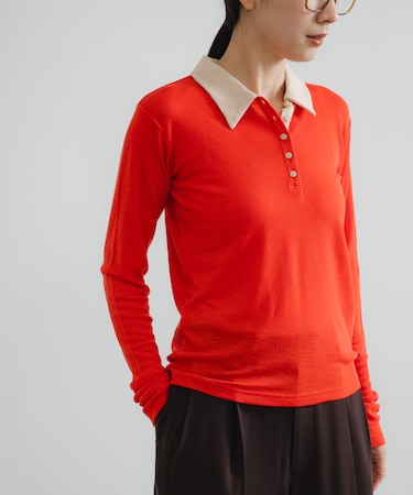 ウールジャージーポロ衿トップス