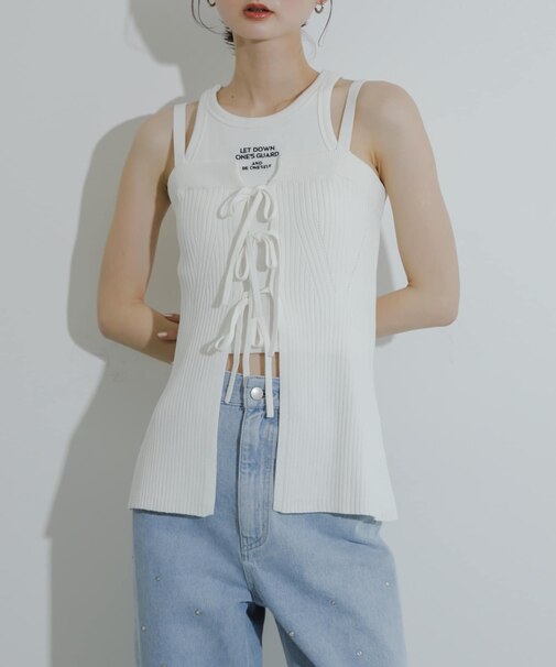 フロントリボンニットキャミソール