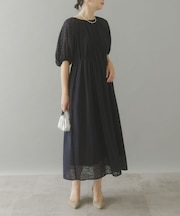 ジャガードギャザーパフドレス