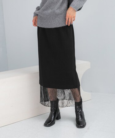 レースレイヤードミディスカート