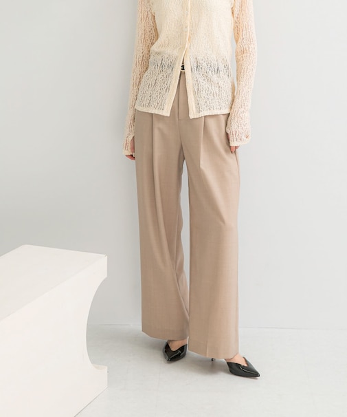 ウール混防シワハイウエストワイドスラックス