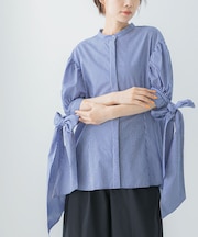 Mewl　ストライプBIGリボンシャツ