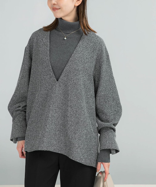 ツイード深Vネックプルオーバー