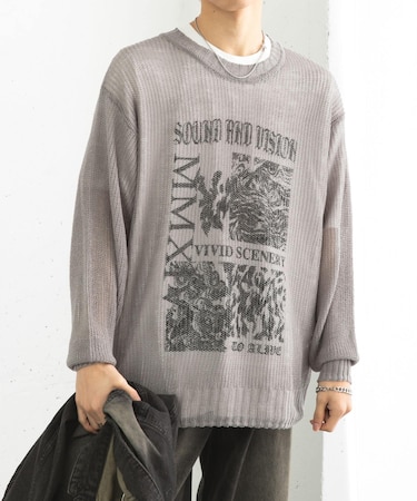 『洗濯可』グラフィックプリントシアーニット