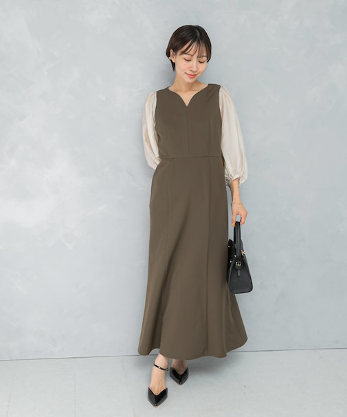 ドッキングスリーブVネックワンピース