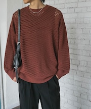 『洗濯可』シアーメッシュクルーネックニット