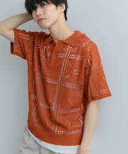 クロシェライクニットポロシャツ(5分袖)