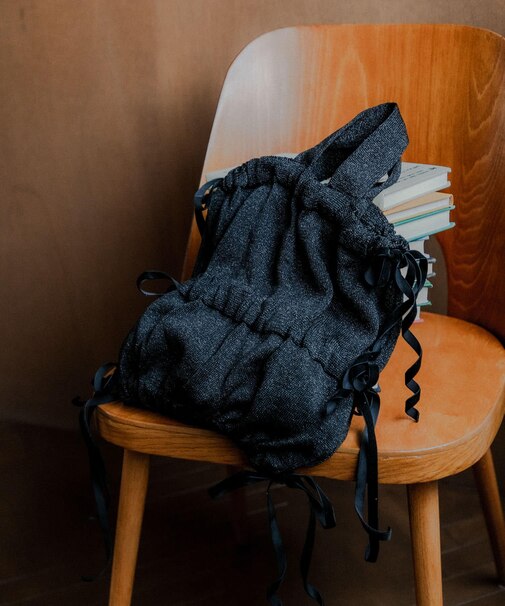 ラメニットリボンバッグ