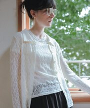 ストレッチレースシャツカラーブラウス