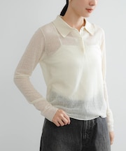 ウールジャガードシャツカラートップス