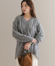 ウールカシミヤケーブル編オーバーニット