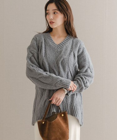 ウールカシミヤケーブル編オーバーニット