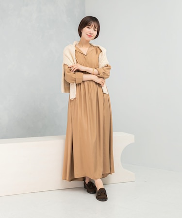 キュプラ混フィブリルギャザーワンピース