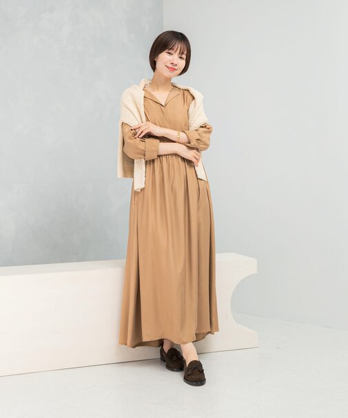 キュプラ混フィブリルギャザーワンピース