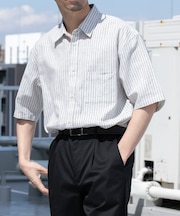 『XLサイズあり』リラックスコットンリネンレギュラーカラー半袖シャツ