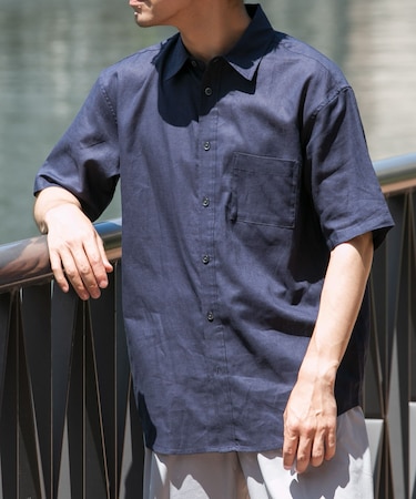 『XLサイズあり』リラックスコットンリネンレギュラーカラー半袖シャツ