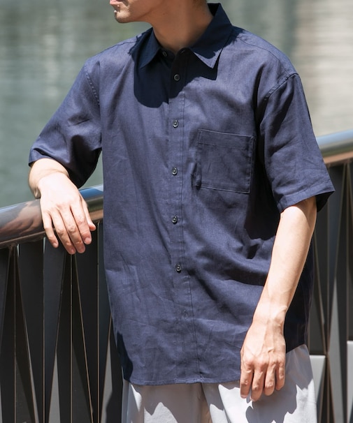『XLサイズあり』リラックスコットンリネンレギュラーカラー半袖シャツ