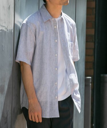 『XLサイズあり』リラックスコットンリネンレギュラーカラー半袖シャツ