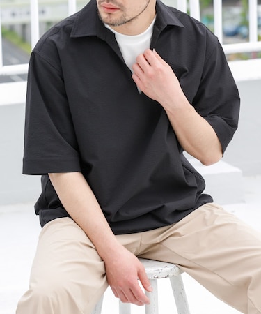 『WEB限定』『セットアップ対応／XLサイズあり』シアサッカースキッパー半袖シャツ