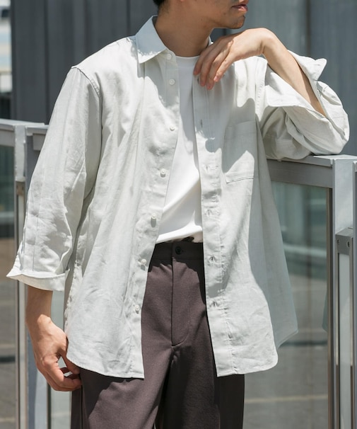 『XLサイズあり』リラックスコットンリネン7分袖シャツ