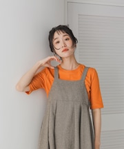 配色リブ5分袖プルオーバー