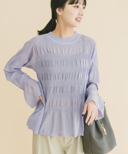 シャーリングフレアスリーブニット