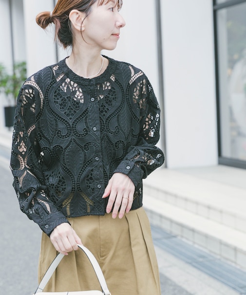レースクロップドシャツ