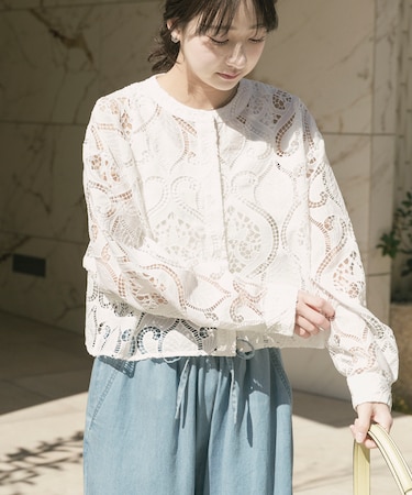 レースクロップドシャツ