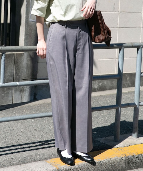 【L/BEIGE】ウール混防シワハイウエストワイドスラックス L/BEIGE】ウール混防シワハイウエストワイドスラックス 【公式通販】