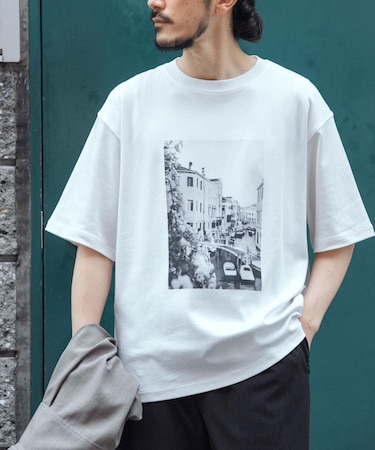 接触冷感クルーネックフォトプリントTシャツ