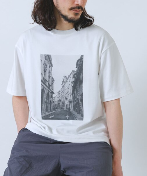 接触冷感クルーネックフォトプリントTシャツ