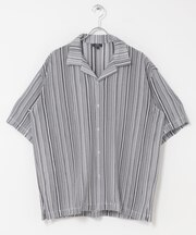 マルチストライプレースオープンカラーショートスリーブシャツ
