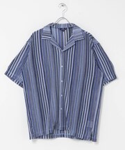 マルチストライプレースオープンカラーショートスリーブシャツ