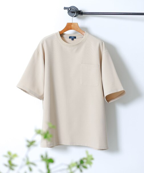 2wayストレッチクルーネック布帛Tシャツ