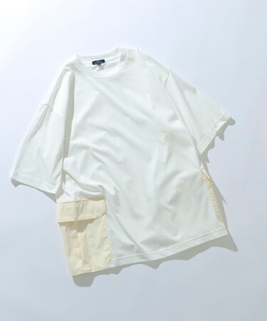 サイドポケットキリカエクルーネックTシャツ