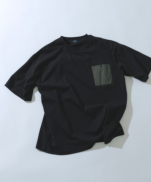 チェストポケットキリカエクルーネックTシャツ
