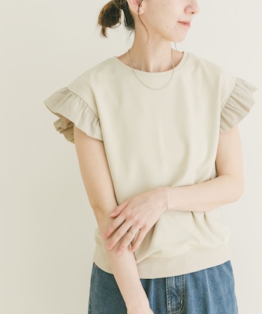 袖フリルミニ裏毛Tシャツ