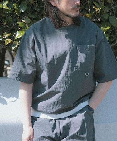 『接触冷感／撥水／イージーケア／UVカット』タスランナイロンクルーネックドロストTシャツ
